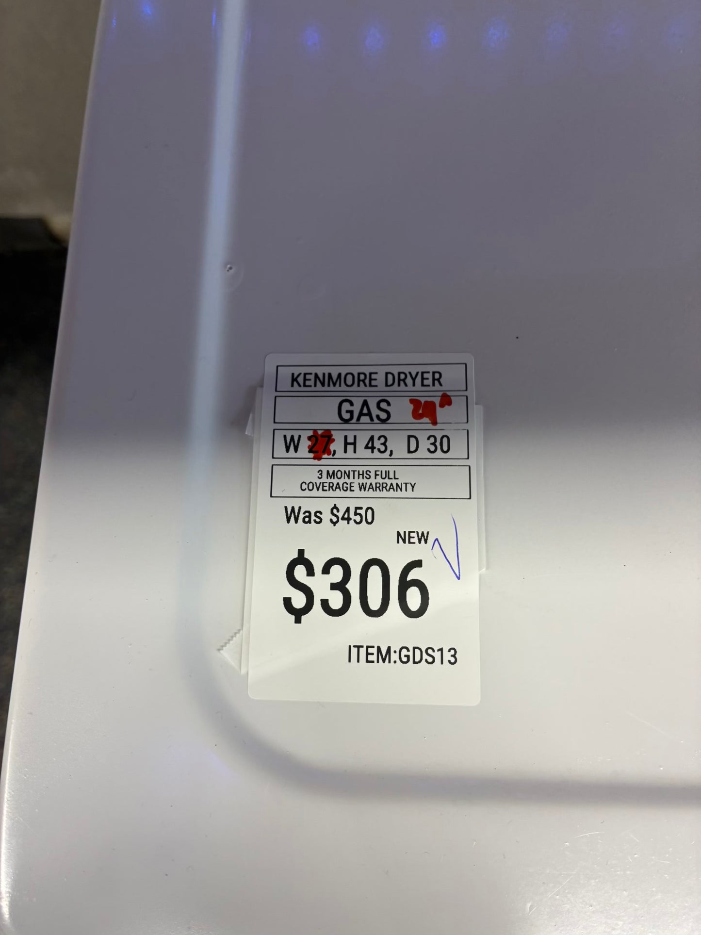 Kenmore gas dryer 29” large capacity white