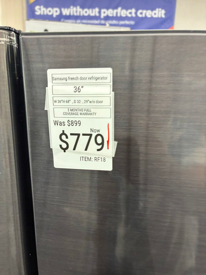 Samsung French door refrigerator stale stainless steel 36” ice maker water dispenser