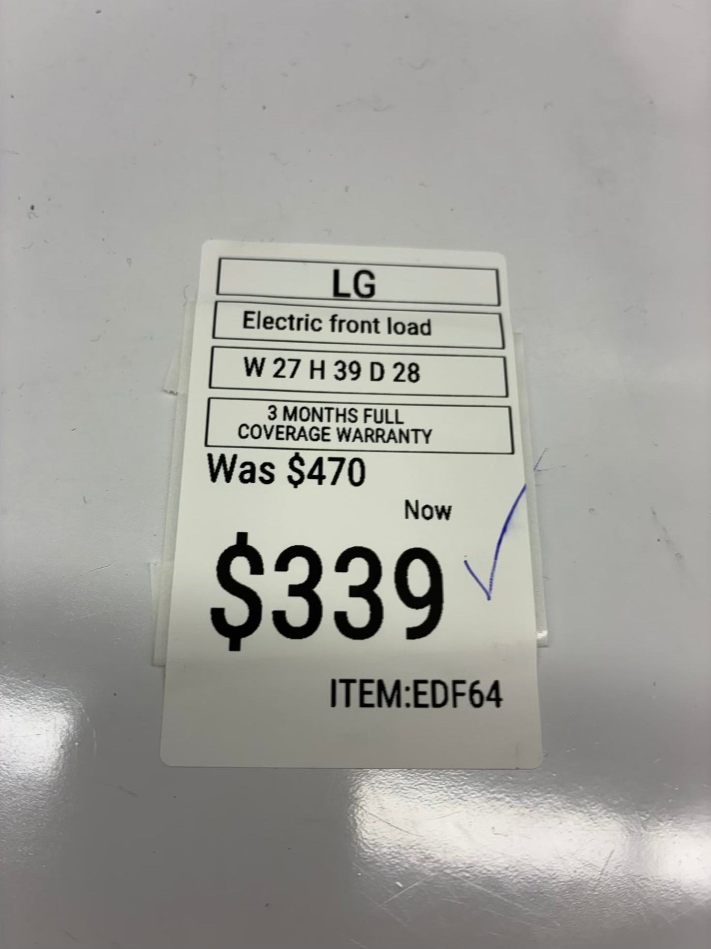 LG electric dryer 27” large capacity white