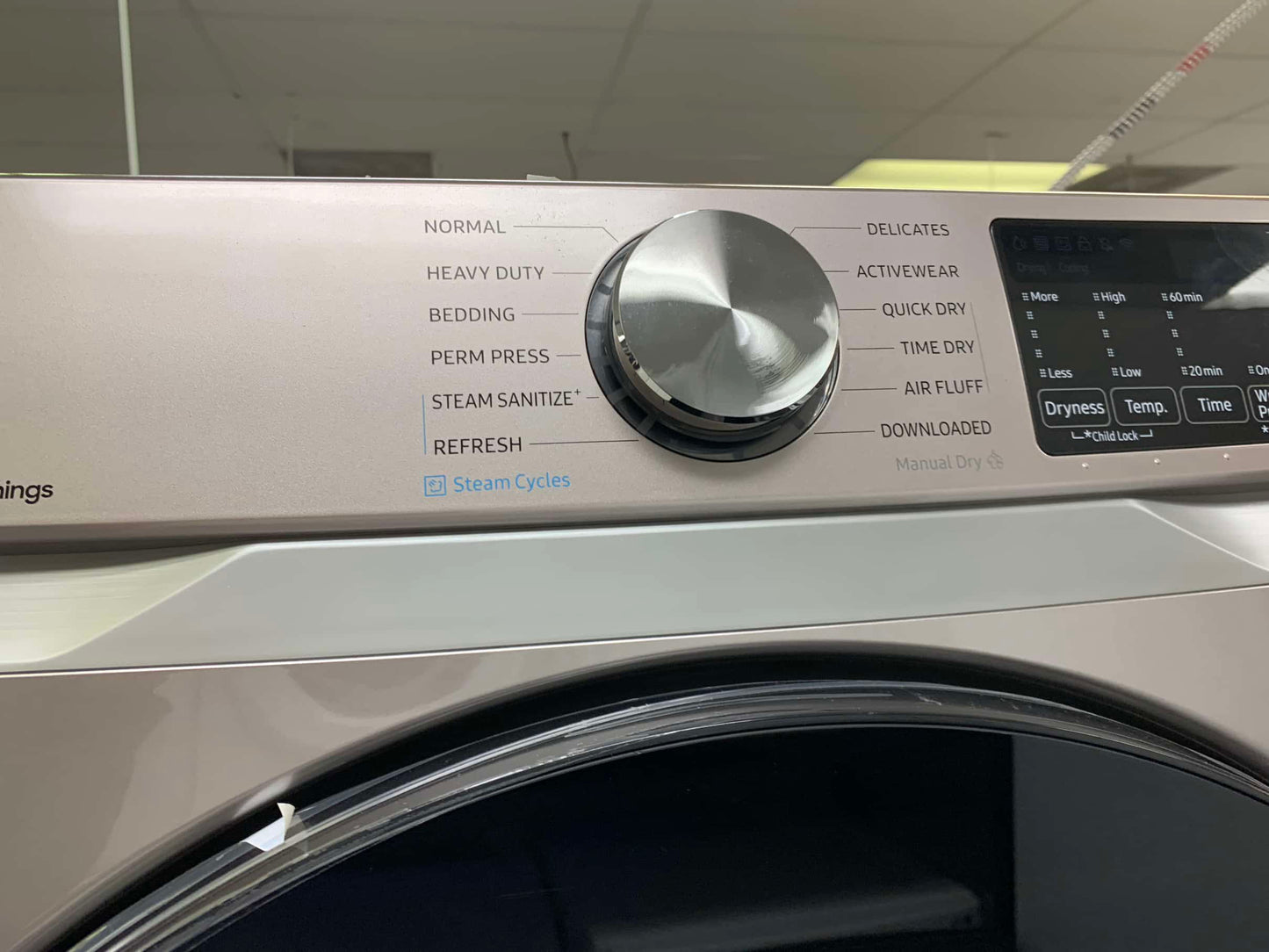 ★ Samsung Open Box 4.5 cu. ft. Smart High-Efficiency Front Load Washer with Super Speed  & 7.5 cu. ft. Smart Stackable Vented electric Dryer with Steam Sanitize+ in champagne 27 in WD639