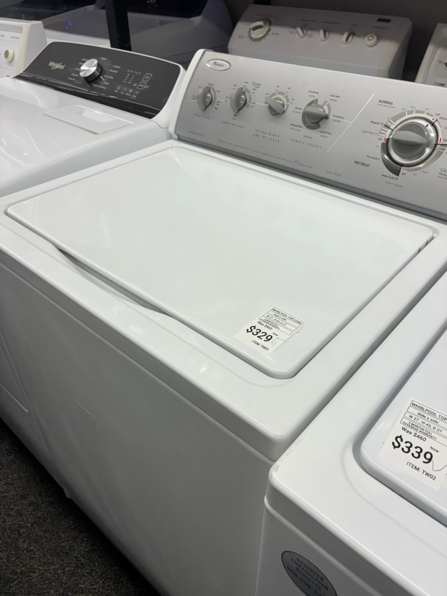 Whirlpool top load large capacity white 27”