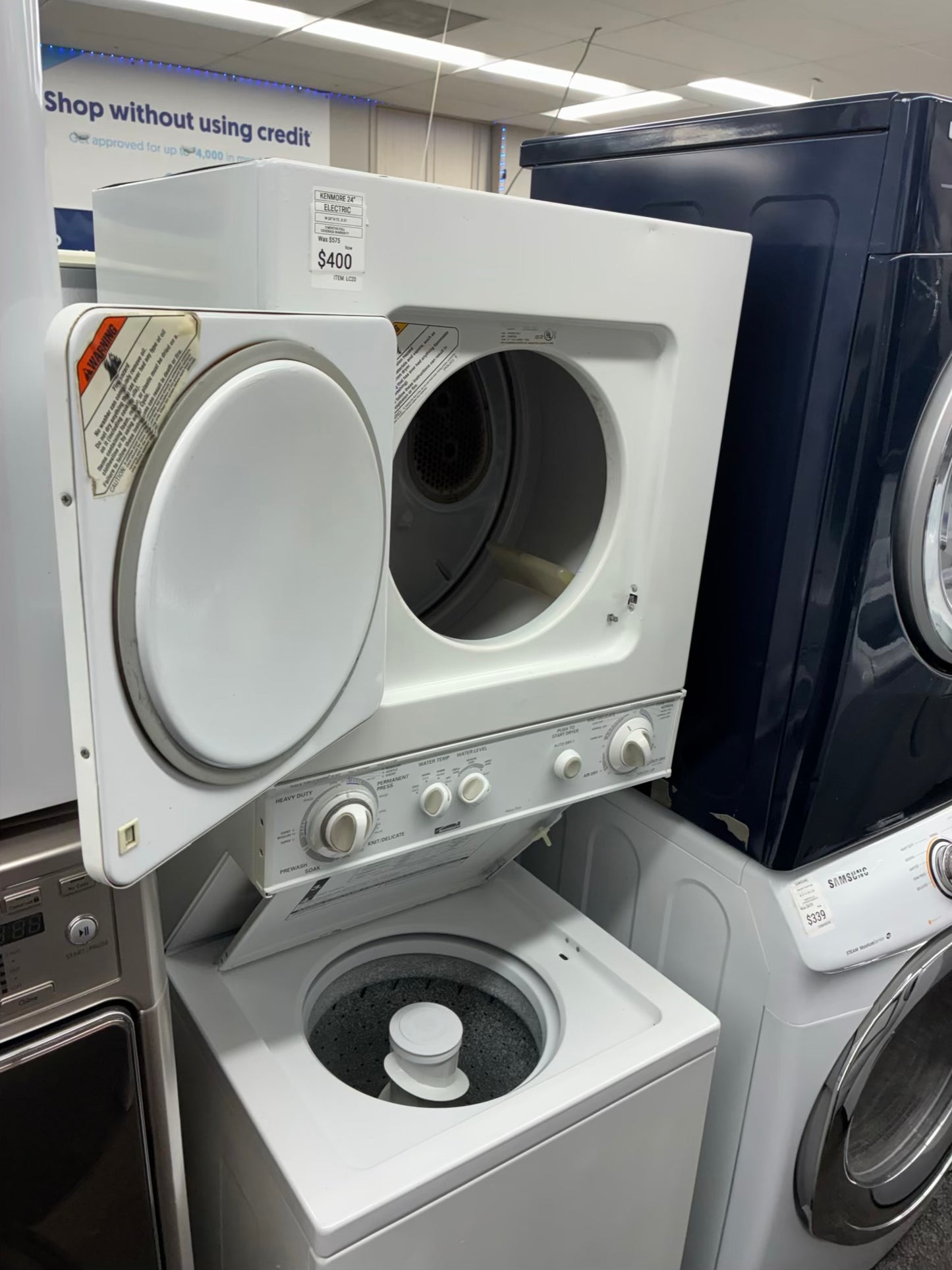 Kenmore  laundry center  washer and dryer set electric stackable 24”