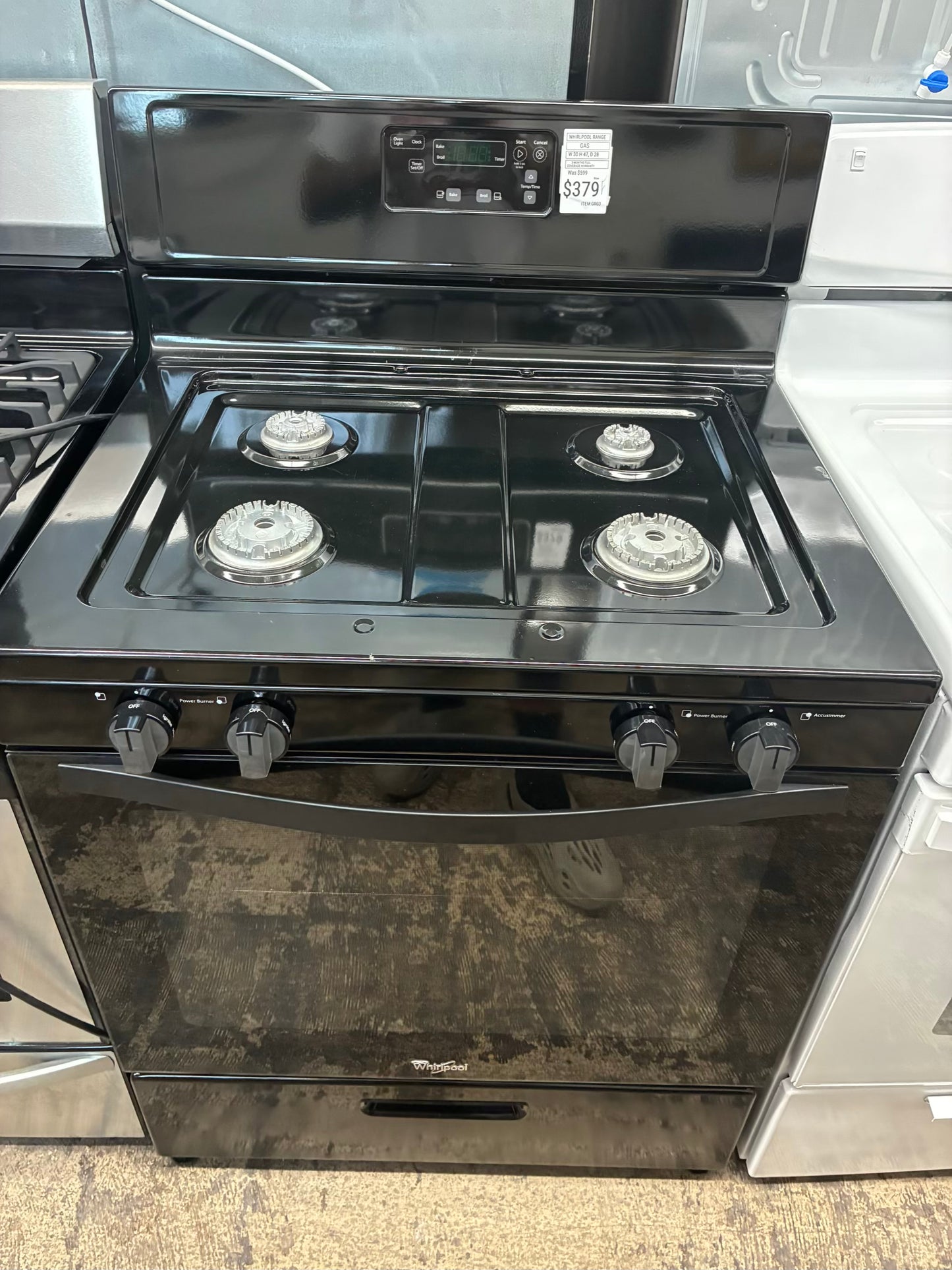 Whirlpool Gas Range black 4 Burners 30”