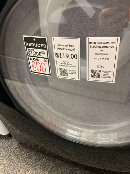 ⚡️CYBER MONDAY ★  Samsung open box 7.5 cu. ft. Smart ELECTRIC Dryer in Brushed Black with Steam Sanitize+ and Sensor Dryer D750