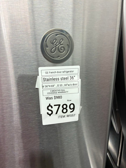 GE French door refrigerator stainless steel 36” ice maker water dispenser