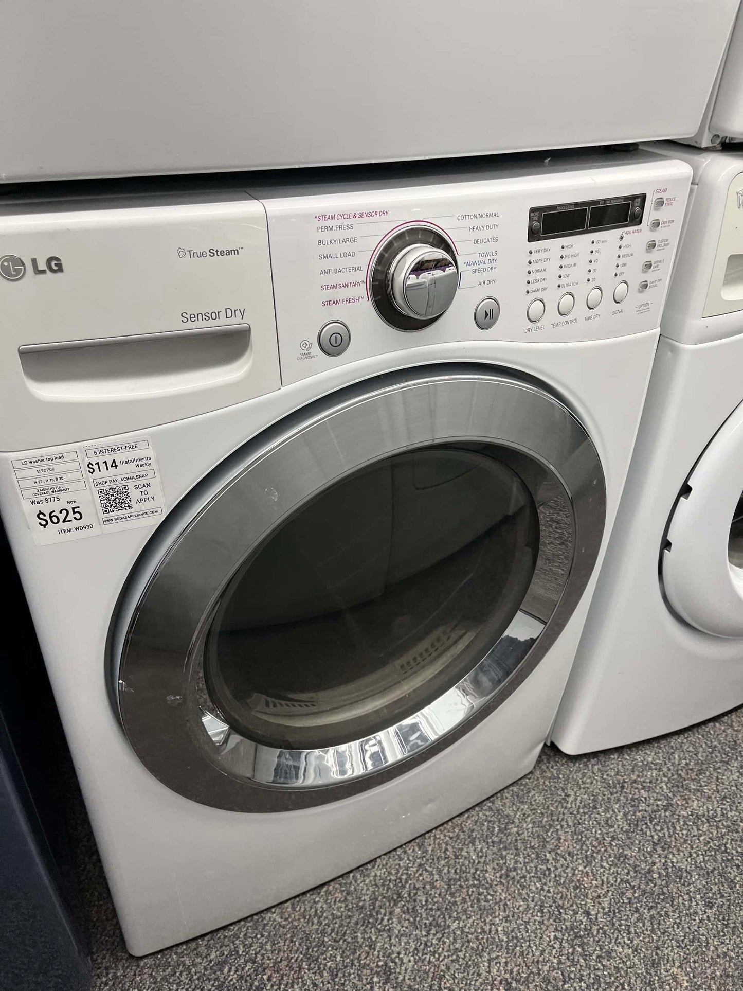 - ITEM #WD93D LG front load electric dryer 220v large capacity stackable 27”