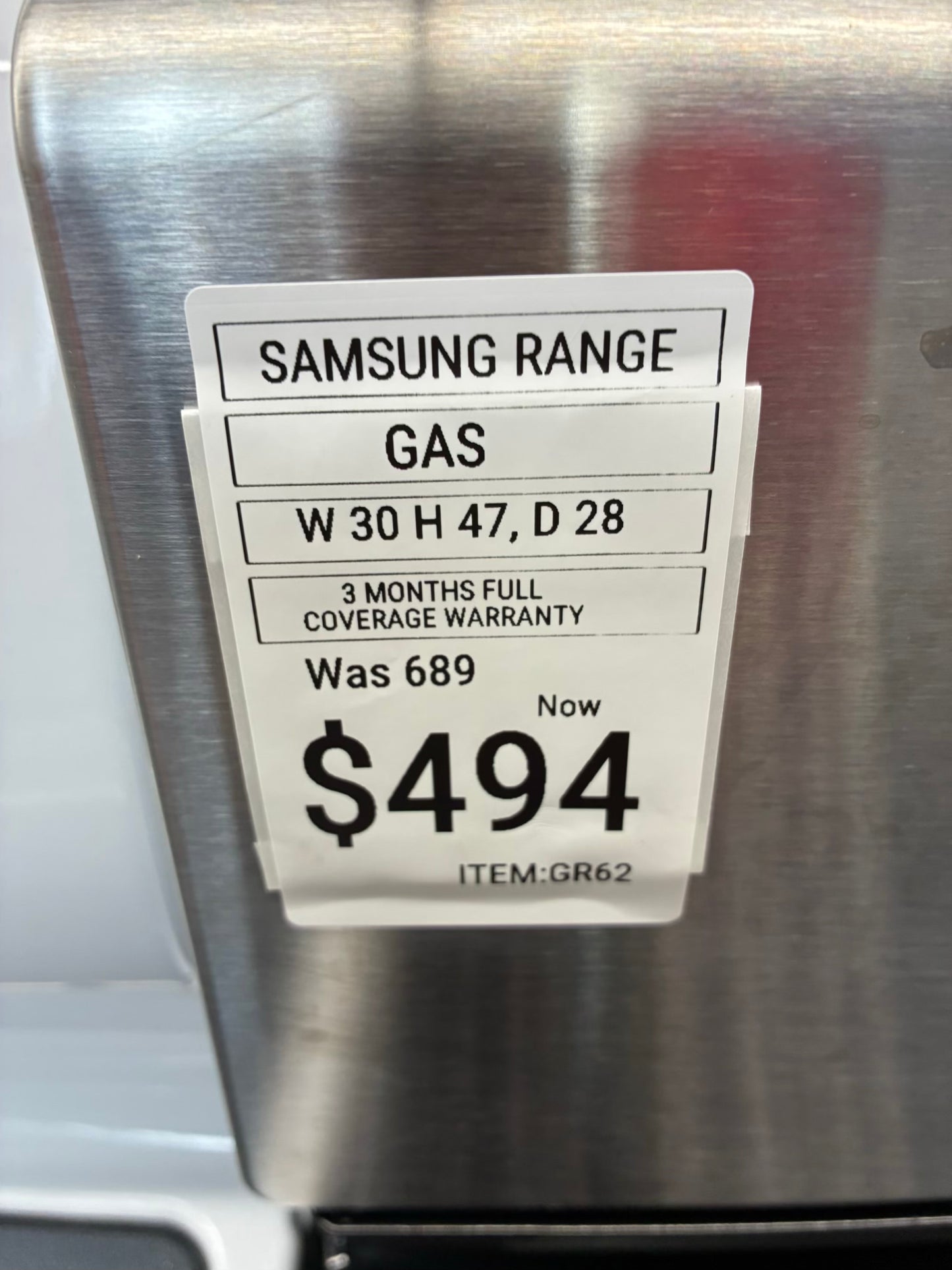 Samsung range 5 burner stainless steel 30”