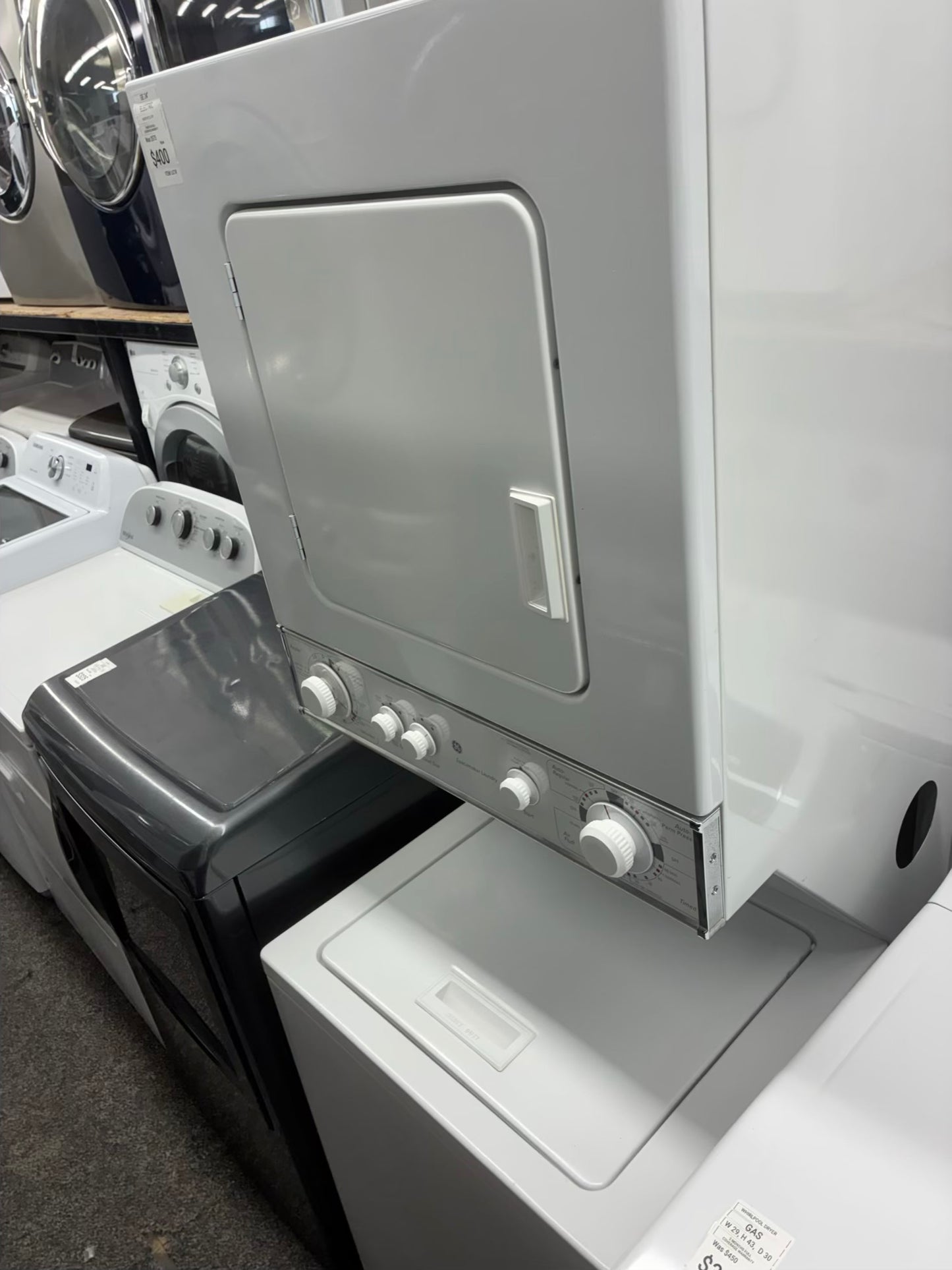 GE laundry center  washer and dryer electric stackable 24”