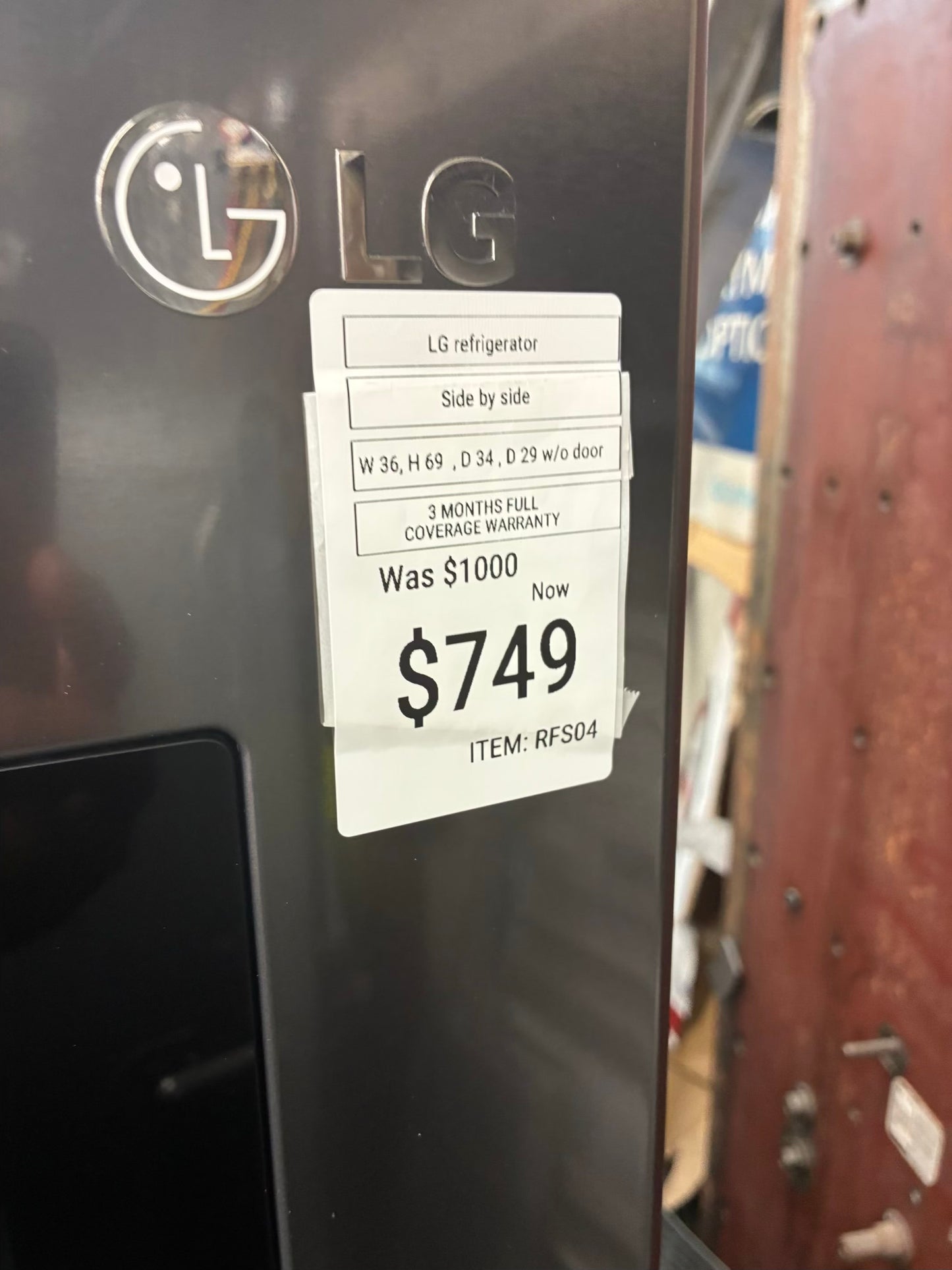 LG. Side by side smart refrigerator  with craft ice  maker water dispenser 36” in
