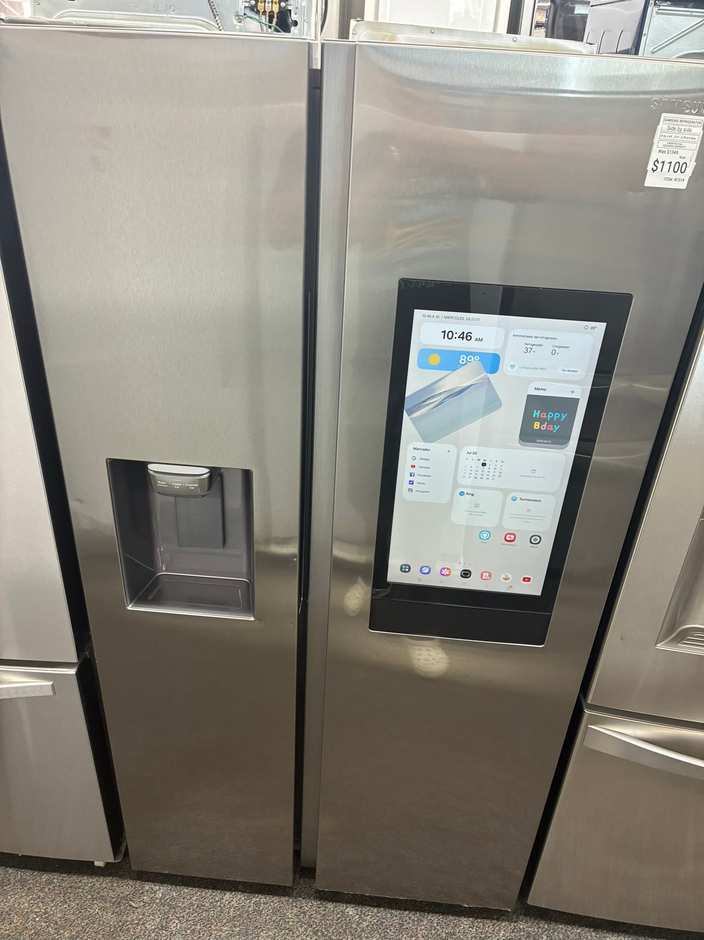 SAMSUNG side by side refrigerator stainless steel 36” ice maker water dispenser ice maker