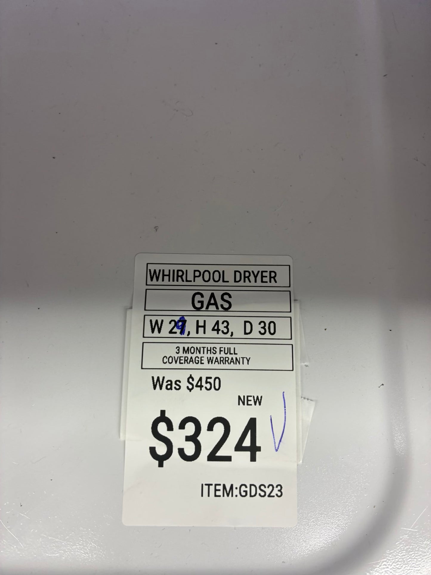 Whirlpool gas dryer white 29” large capacity
