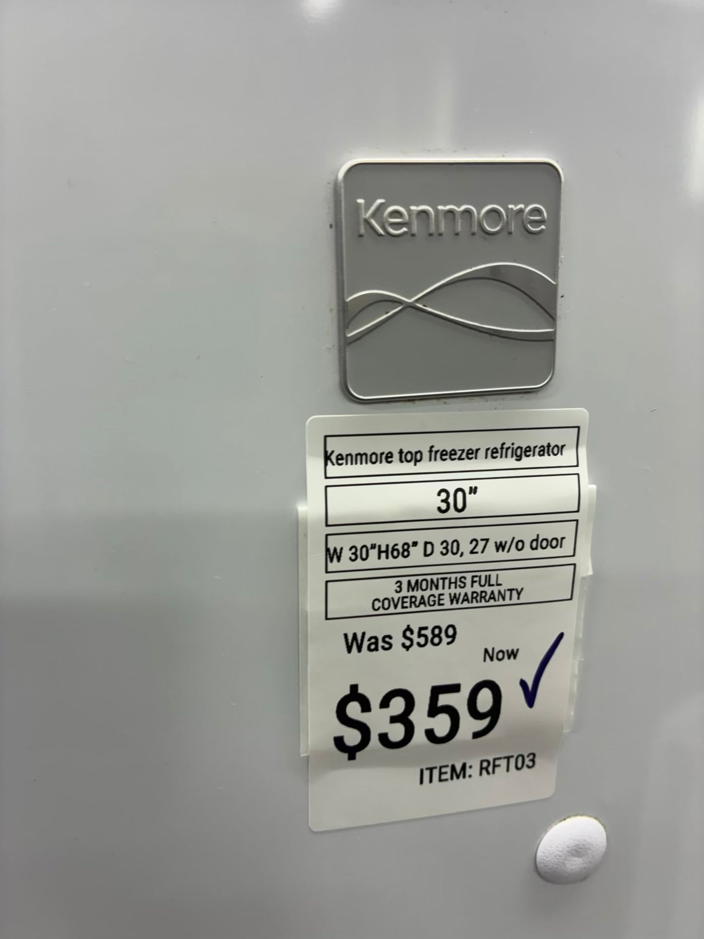 Kenmore top freezer refrigerator stainless steel 30”