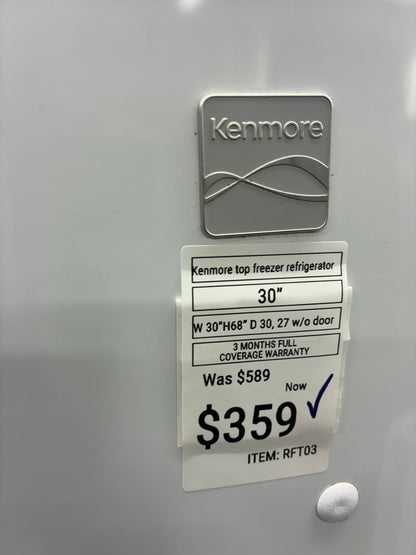 Kenmore top freezer refrigerator stainless steel 30”