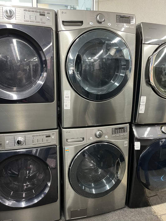 - Item: #ED83N  LG high efficiency washer and electric dryer blie stainless steel drum front load ,stackable or side by side 27”
