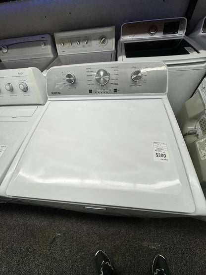 Maytag top load washer deep fill & rinse white 27” whit agitator stainless steel drum