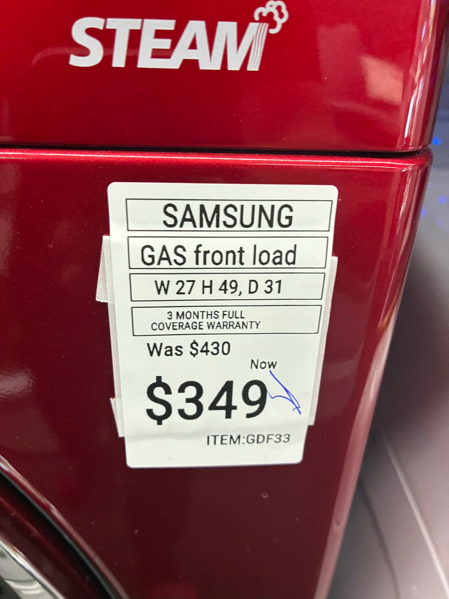 Samsung gas dryer 27” large capacity red with pedestal