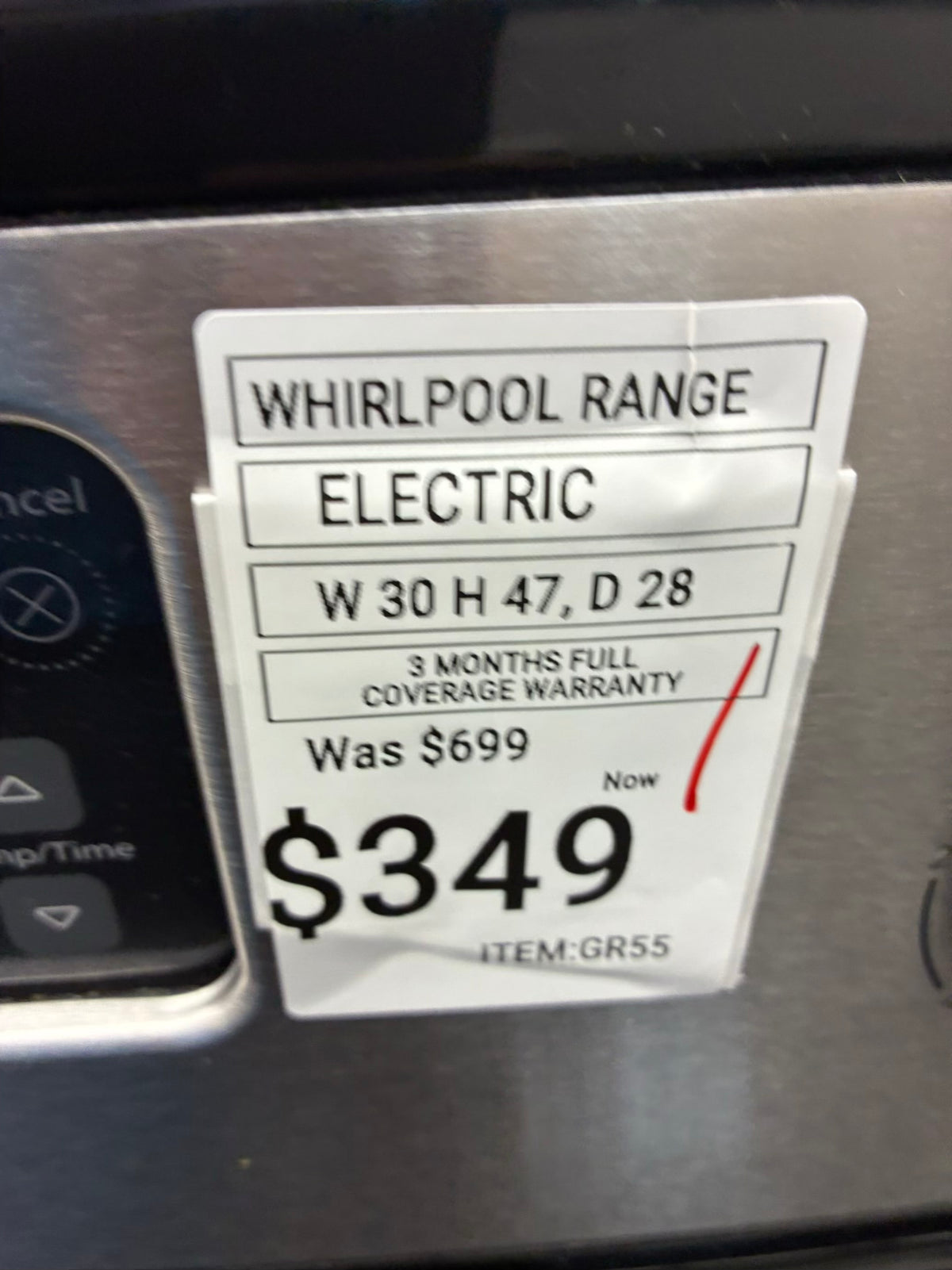 Whirlpool electric range stainless steel 30”