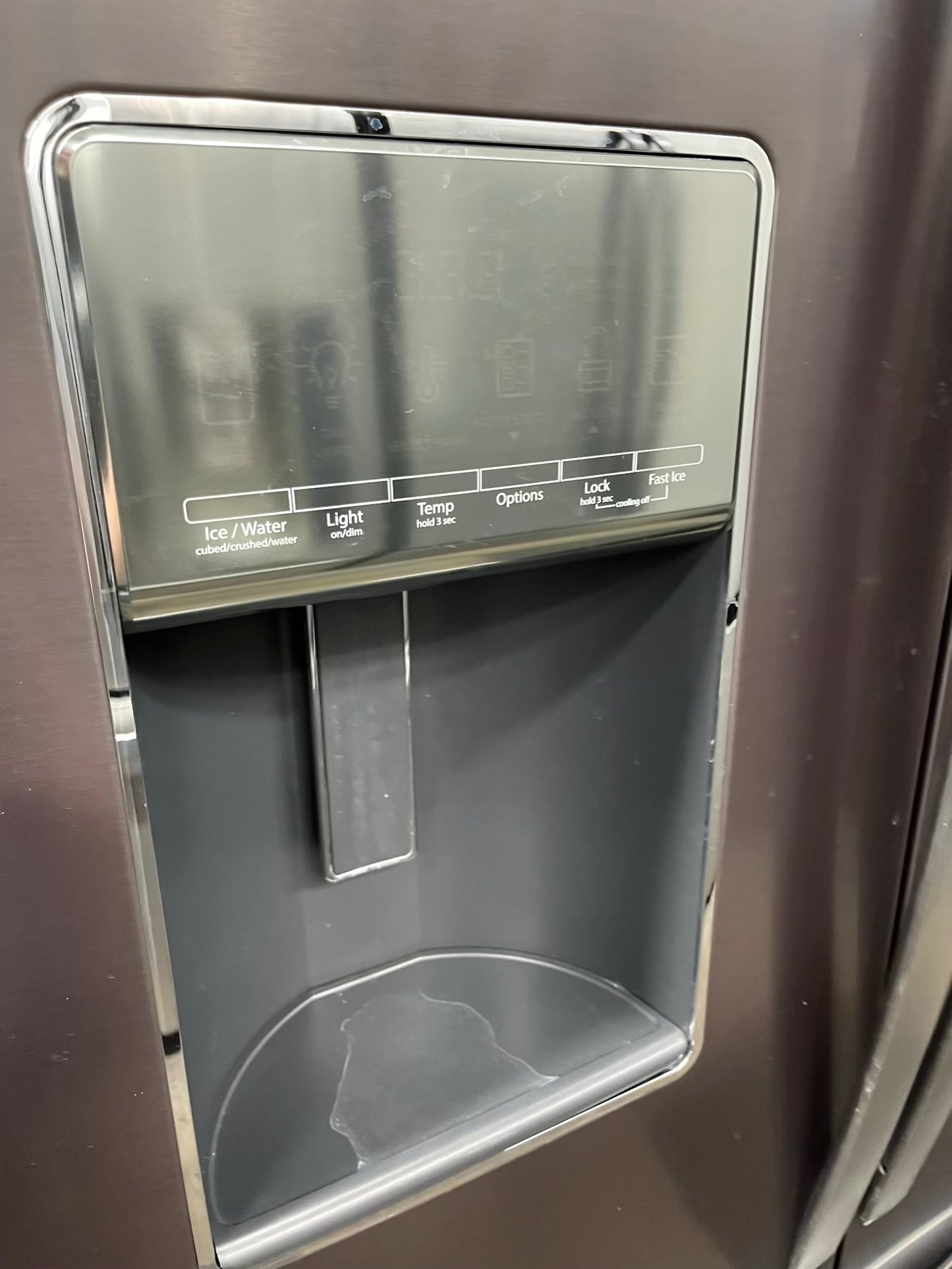 ^ Item: #RF74F Whirlpool french door refrigerator slate stainless steel w/ ice and water dispenser 36” in