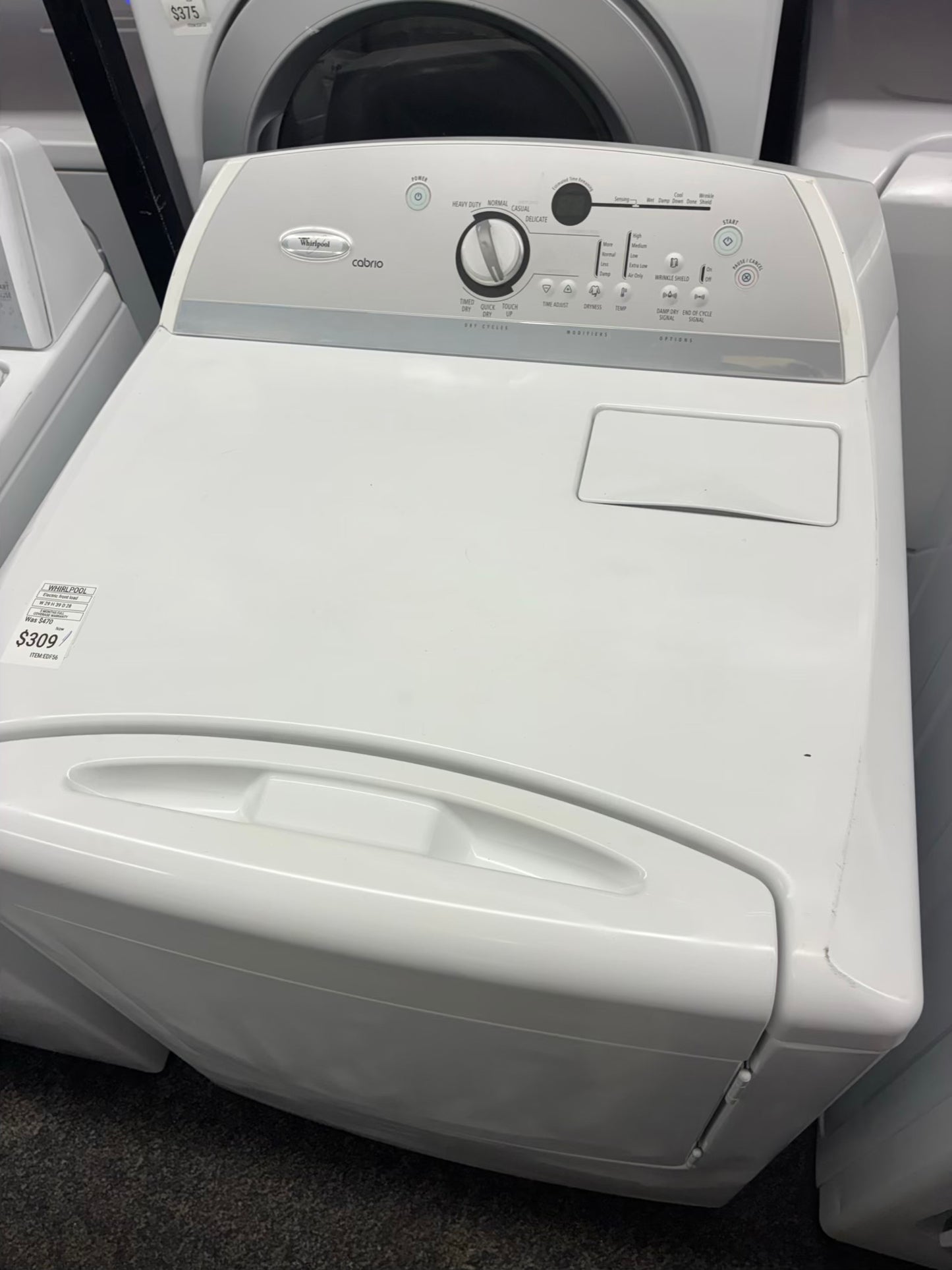 Whirlpool electric dryer 29” large capacity white