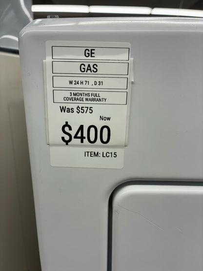 GE laundry center  washer and dryer set gas stackable 27”