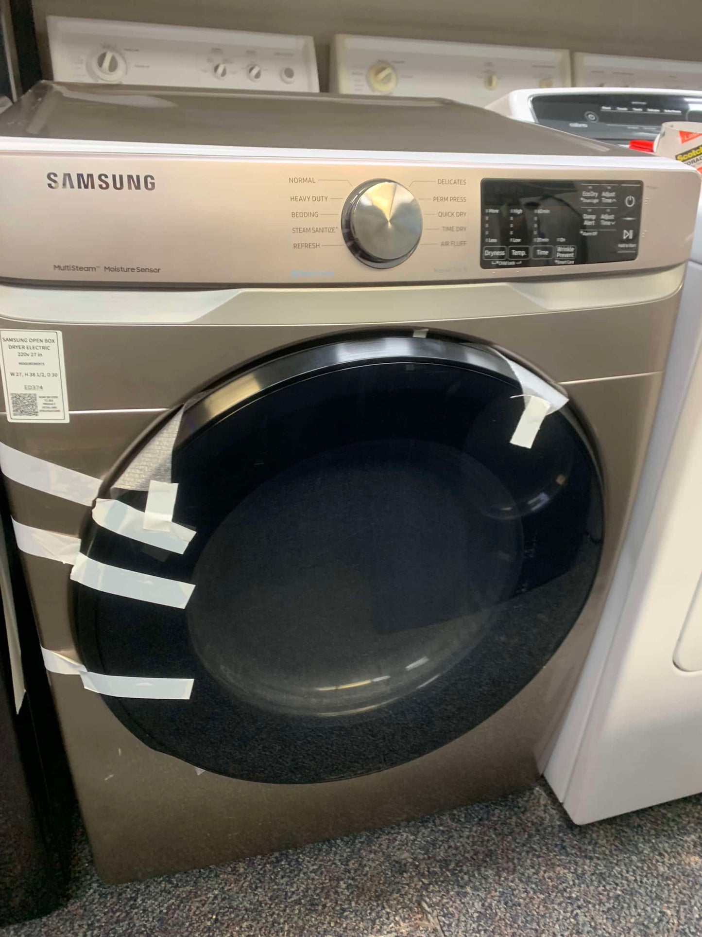 ★  Samsung open box 7.5 cu. ft. Smart electric  Dryer 220v in champagne  with Steam Sanitize+ and Sensor Dryer ED592