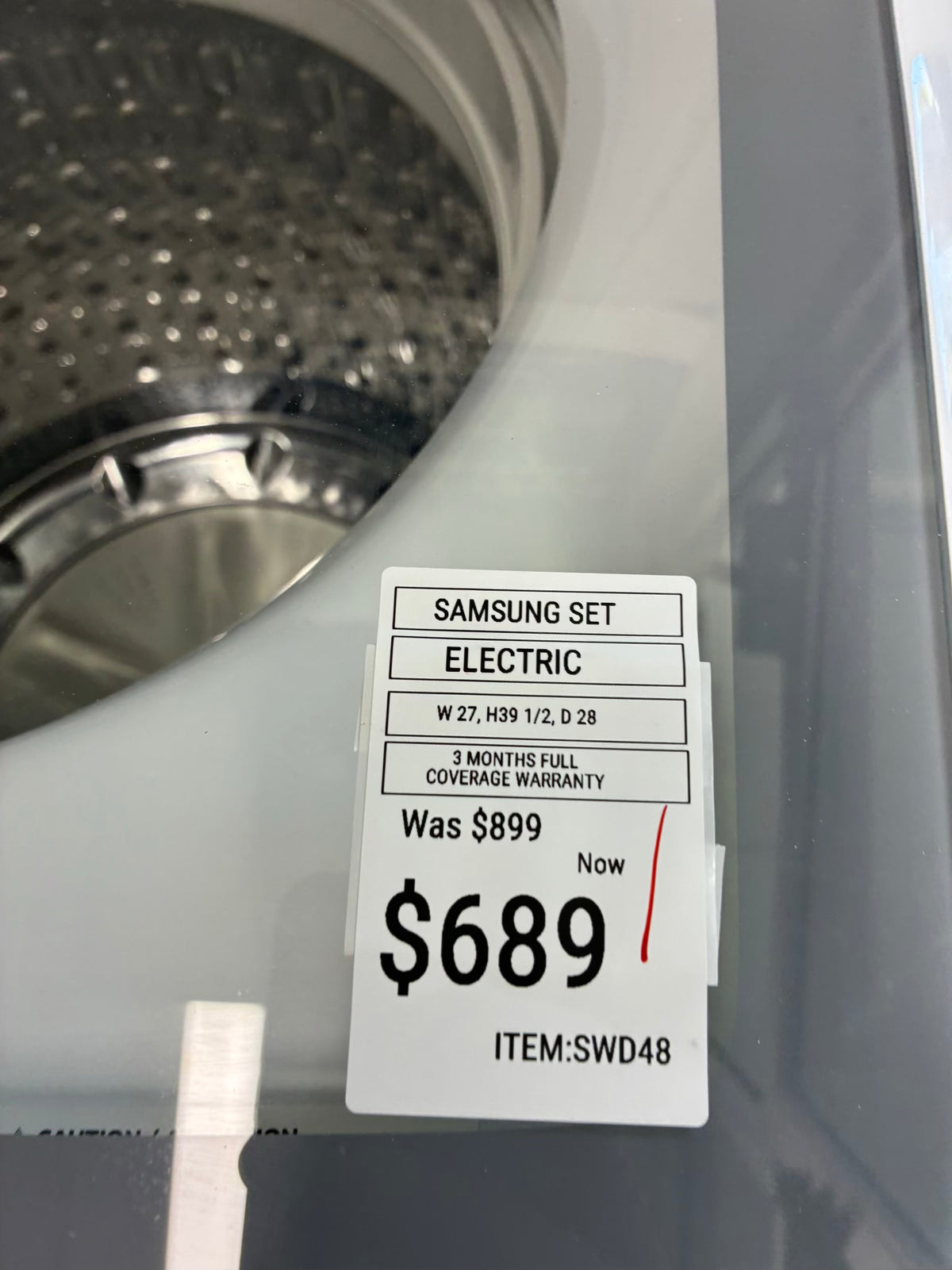 SAMSUMG electric washer and dryer 27” top load