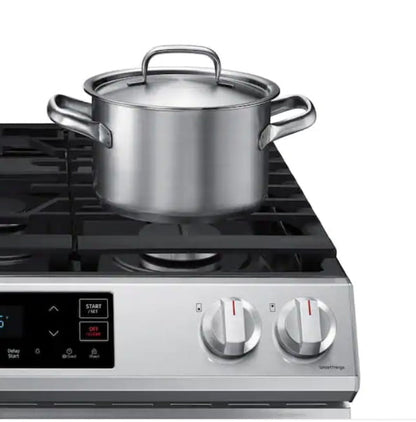★ Samsung Open Box 30 in. 6.0 cu. ft. Slide-In Gas Range with Self-Cleaning Oven in Stainless Steel GR916