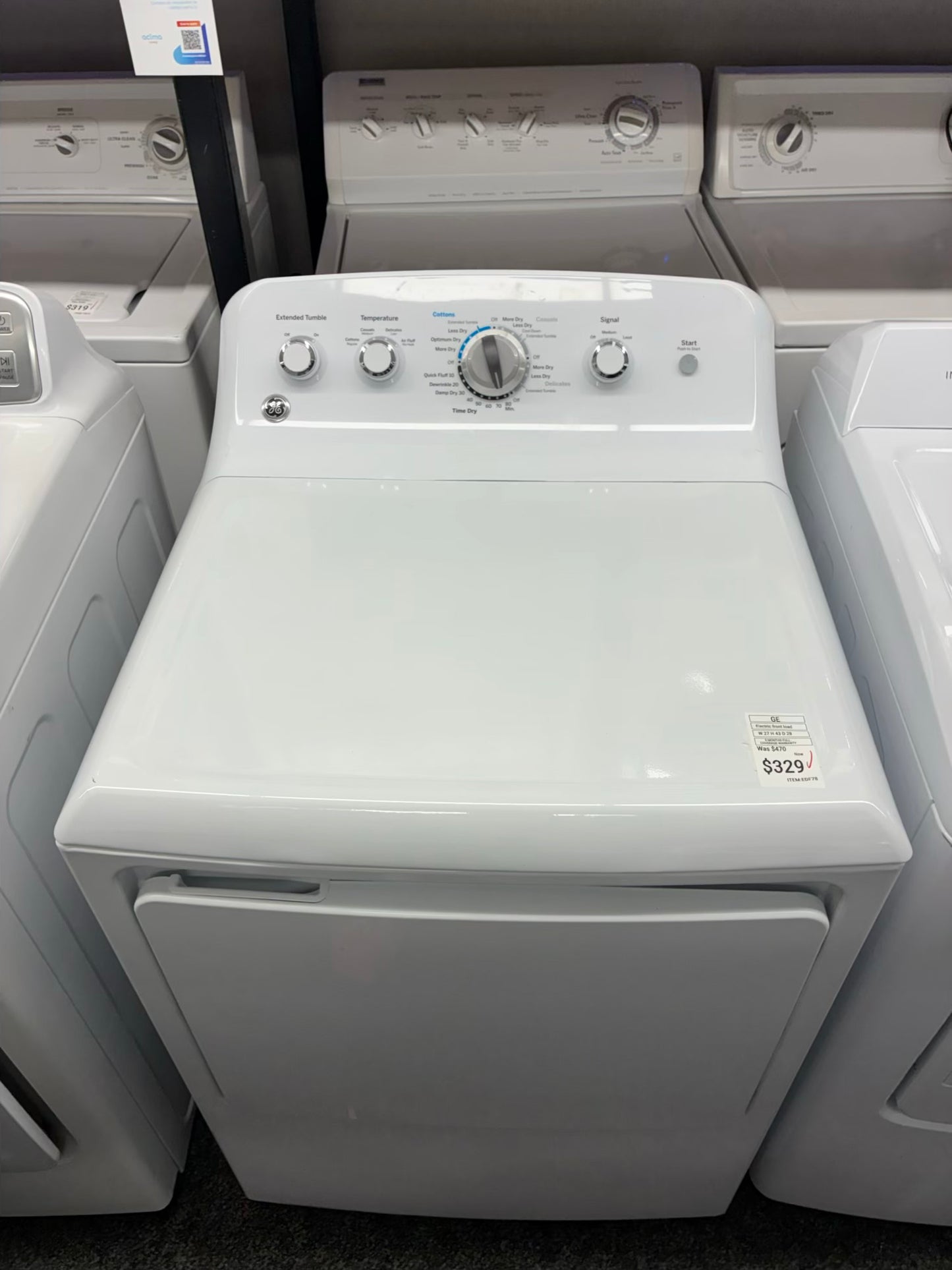 GE electric dryer 27” large capacity white