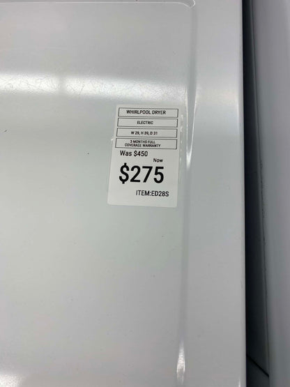 ITEM #ED28S Whirlpool electric dryer side x side large capacity 29”