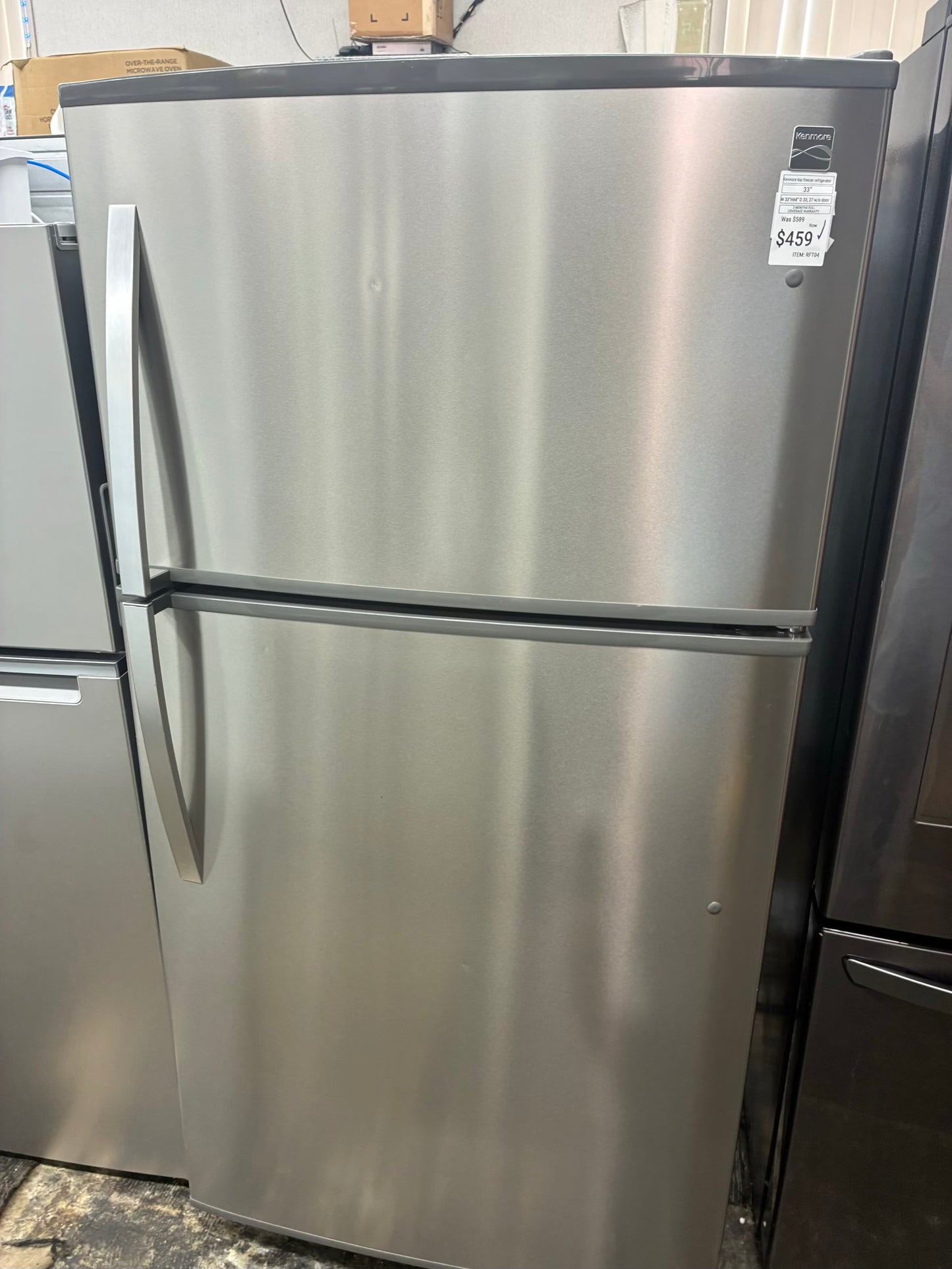 Kenmore top freezer refrigerator stainless steel 33”