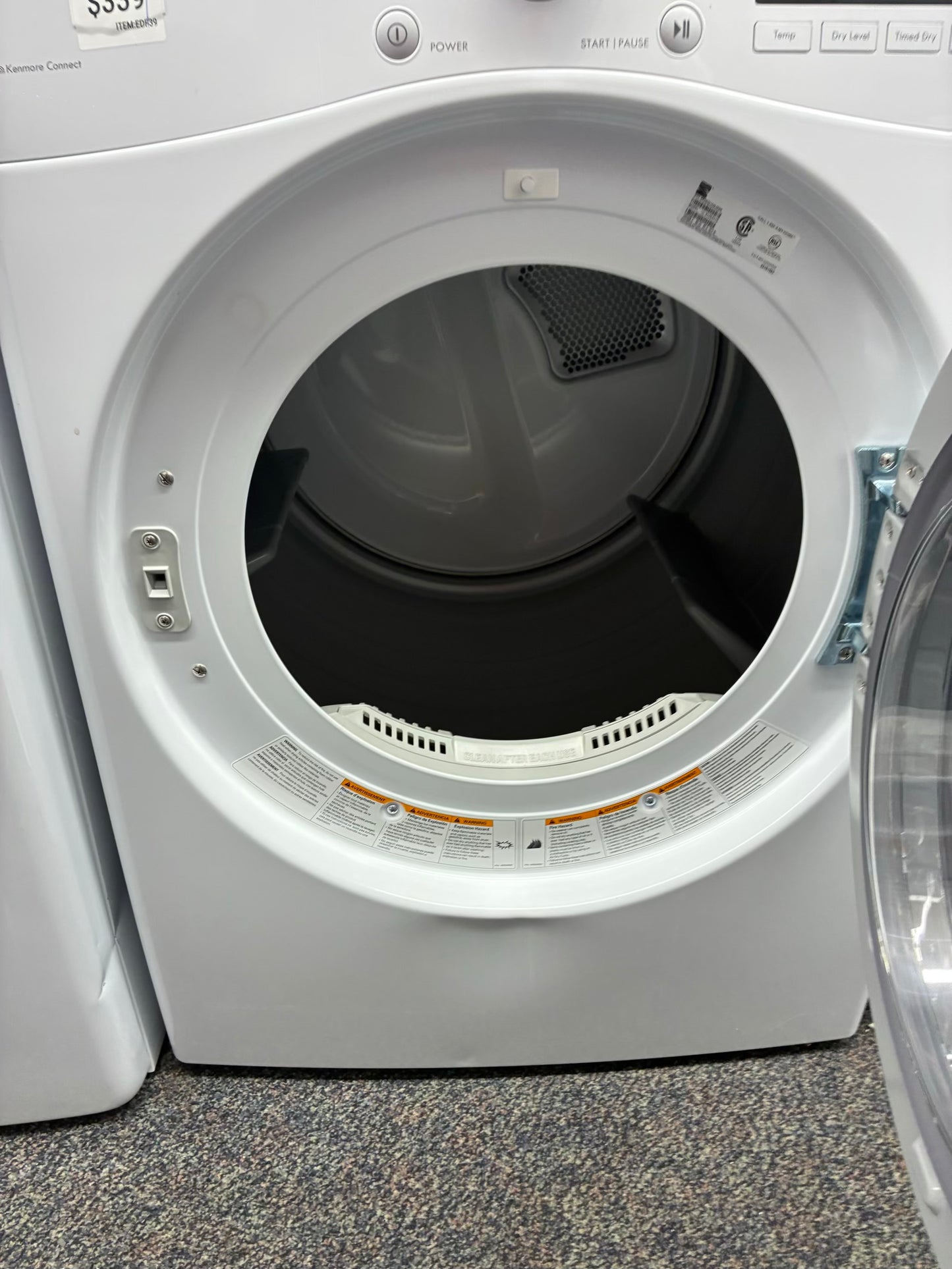 Kenmore Electric Dryer 27”white front load
