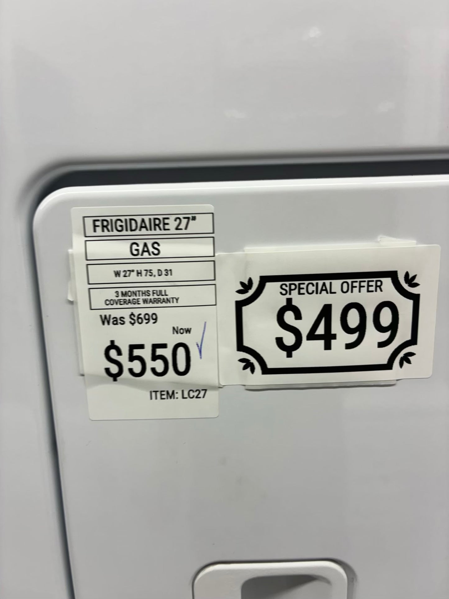 Frigidaire laundry center  washer and dryer set electric stackable 27”