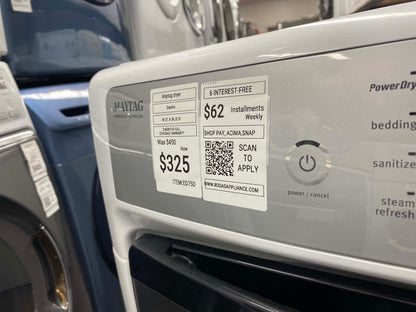 ITEM #ED75D  Maytag front load electric dryer 220v  stackable large capacity stainless steel drum 27 in D