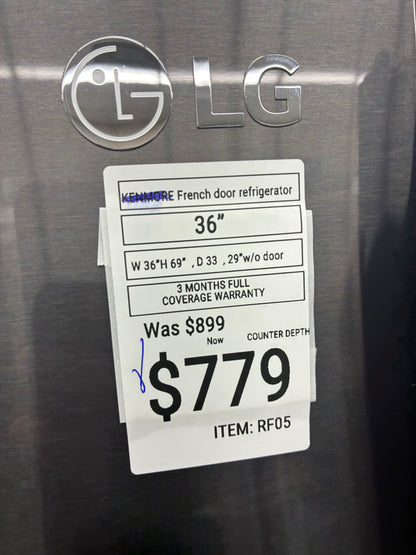 LG French door refrigerator stale stainless steel 36” ice maker water dispenser