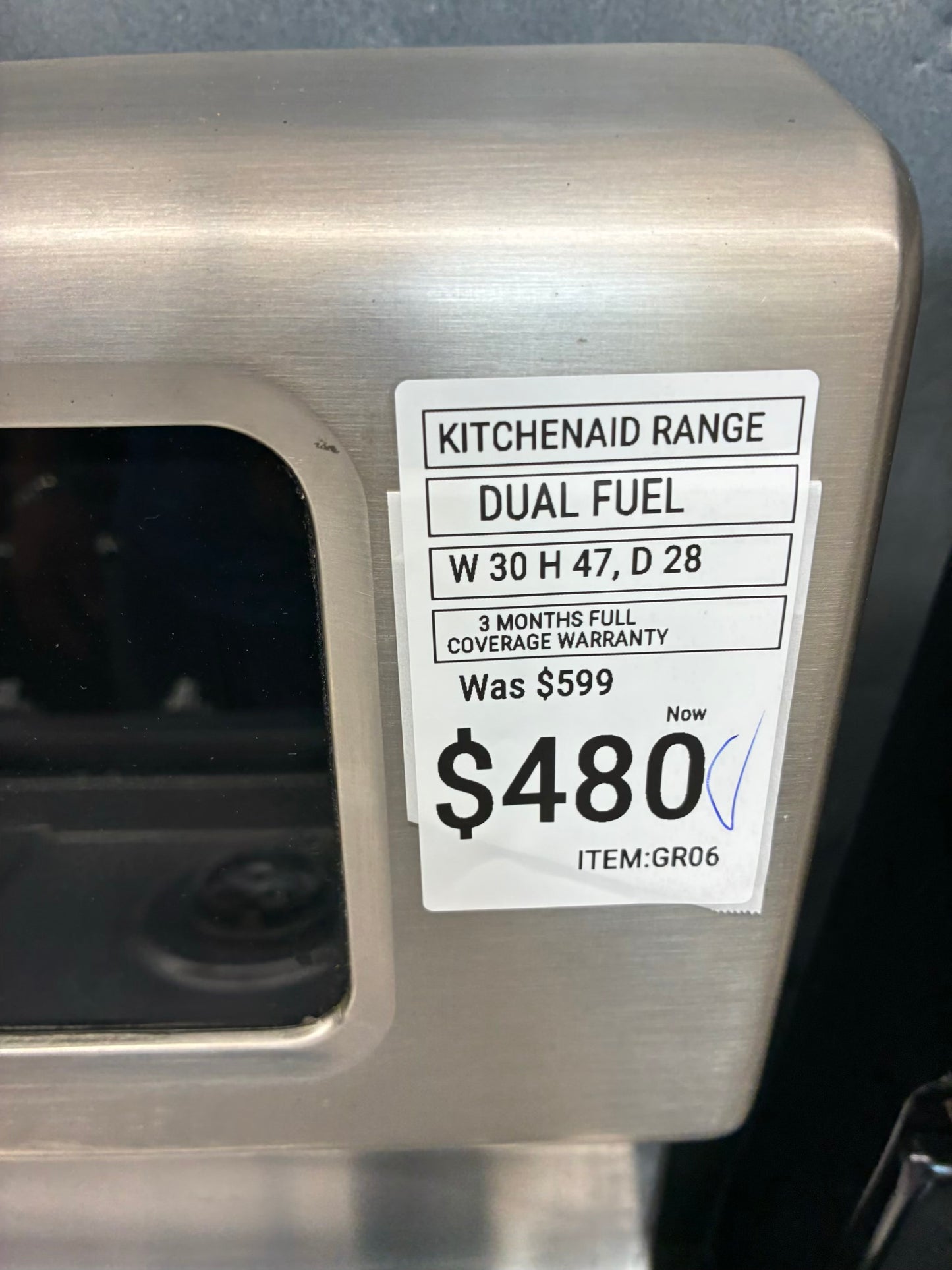 Kitchen Aid dual fuel  stainless steel range 5 burner 30 inch