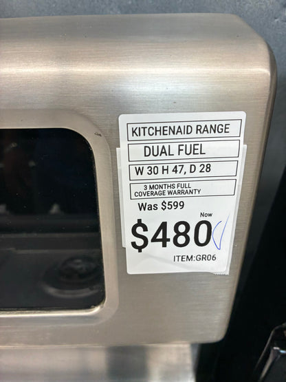 Kitchen Aid dual fuel  stainless steel range 5 burner 30 inch
