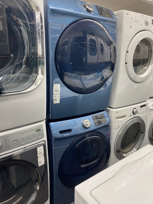 Item: #WD19K  Samsung high efficiency washer and electric dryer blie stainless steel drum front load ,stackable or side by side 27”