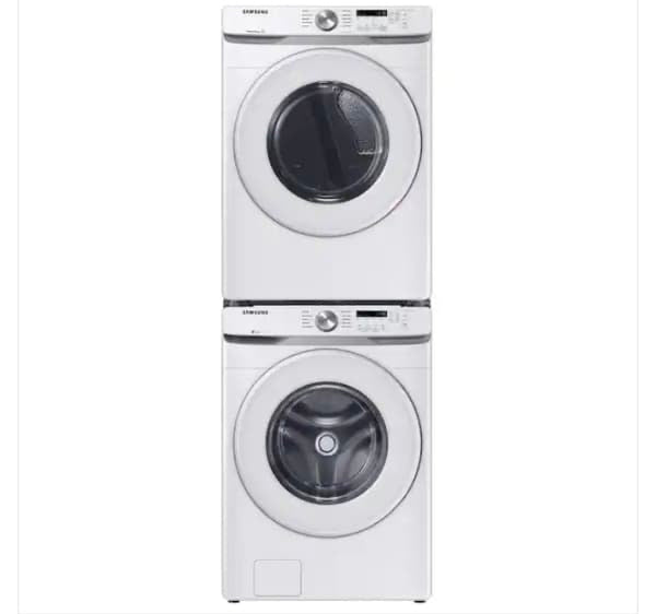 ★ Samsung Open Box 4.5 cu. ft. High-Efficiency Front Load Washer with Self-Clean+ in White & 7.5 cu. ft. Stackable Vented Electric Dryer with Sensor Dry in White 27 in WD641