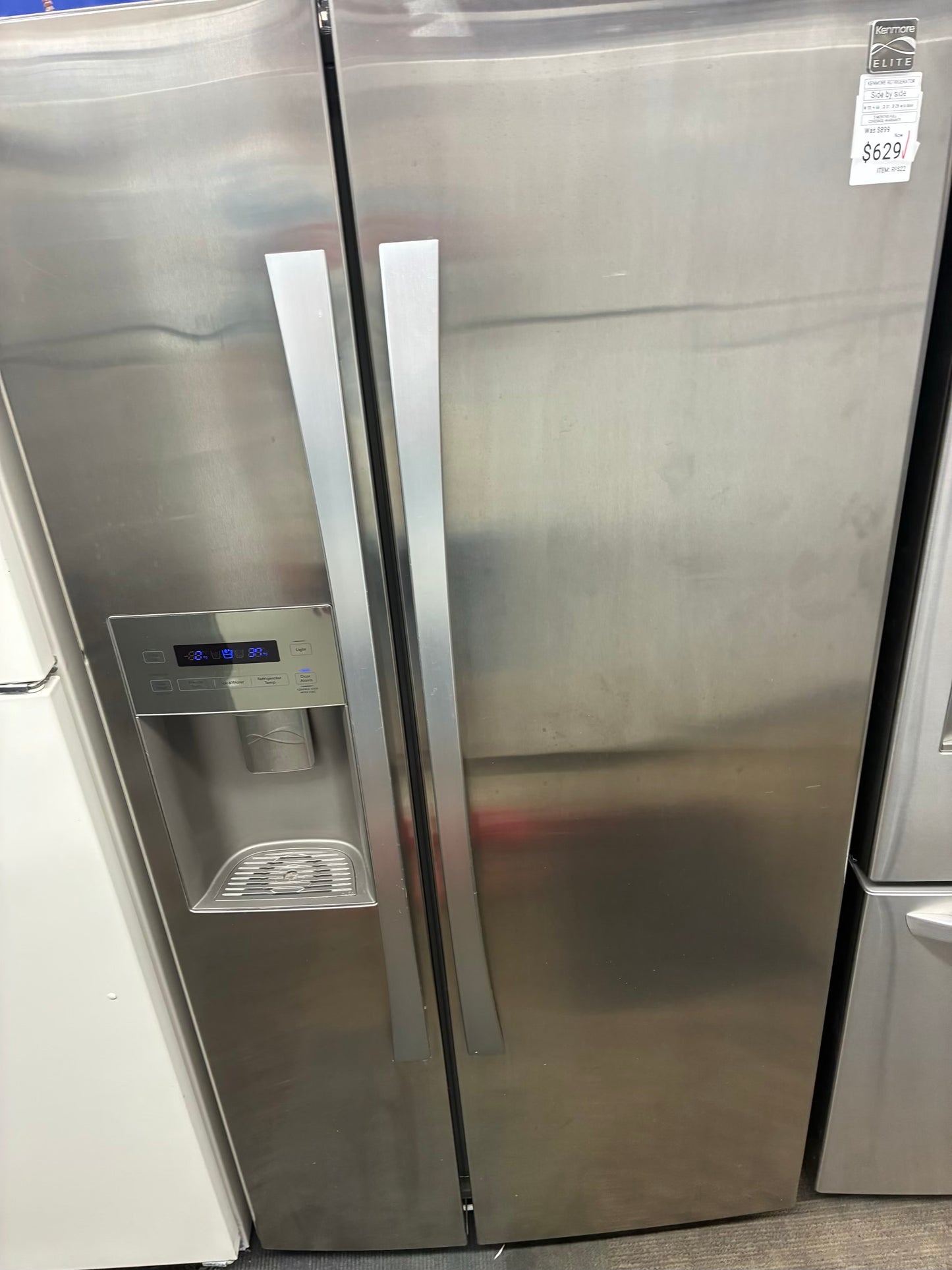 Kenmore side by side refrigerator stainless steel 33” ice maker water dispenser