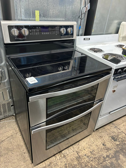 Whirlpool electric white  range 5 burner 30 inch stainless  steel double oven