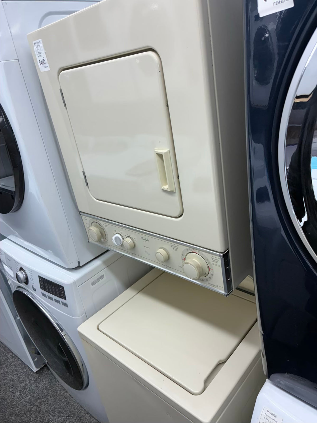 Whirlpool center  washer and dryer set electric stackable 24”