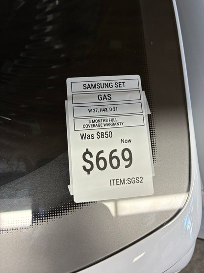 Samsung Gas set washer and dryer 27” white