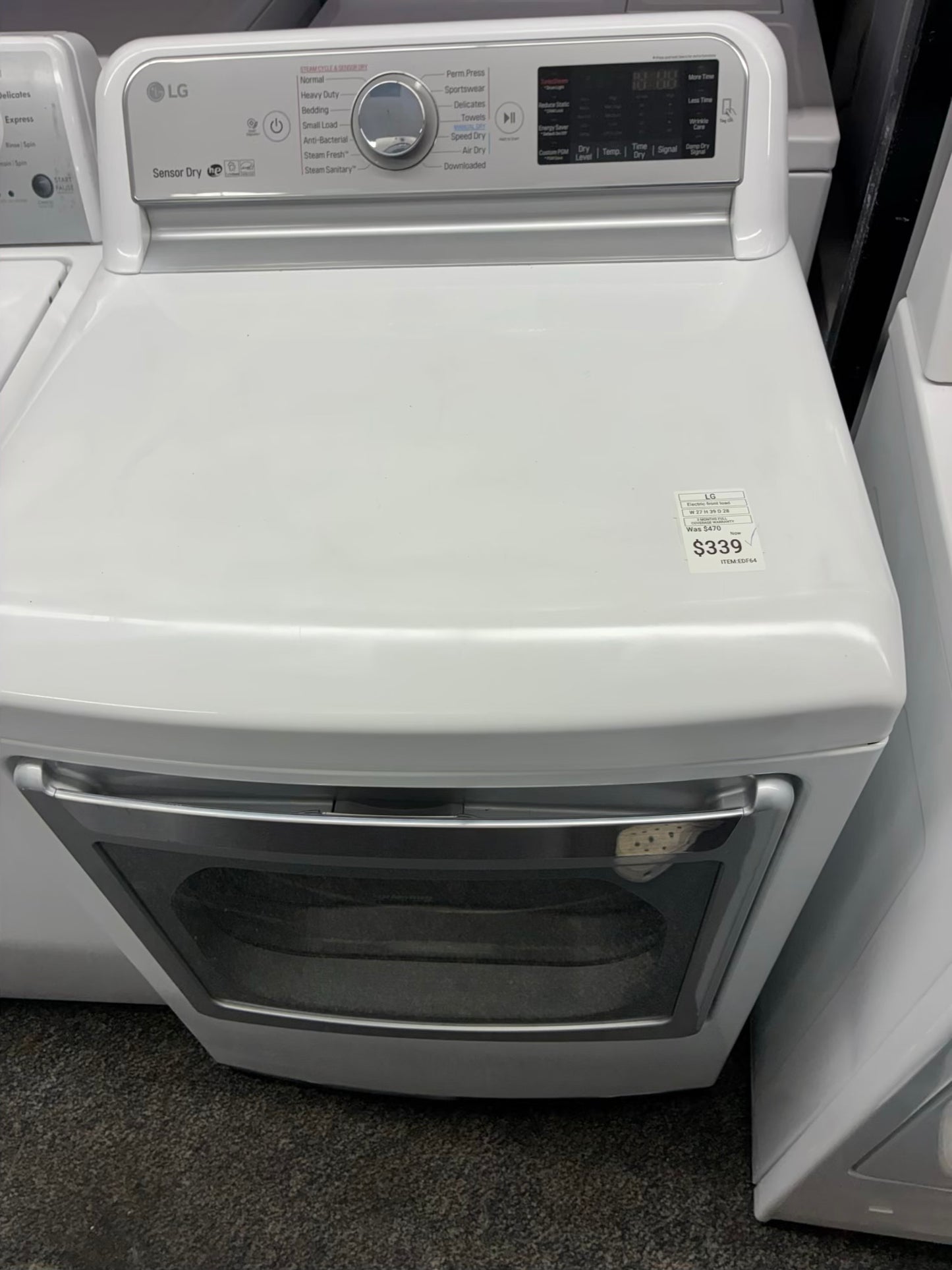 LG electric dryer 27” large capacity white
