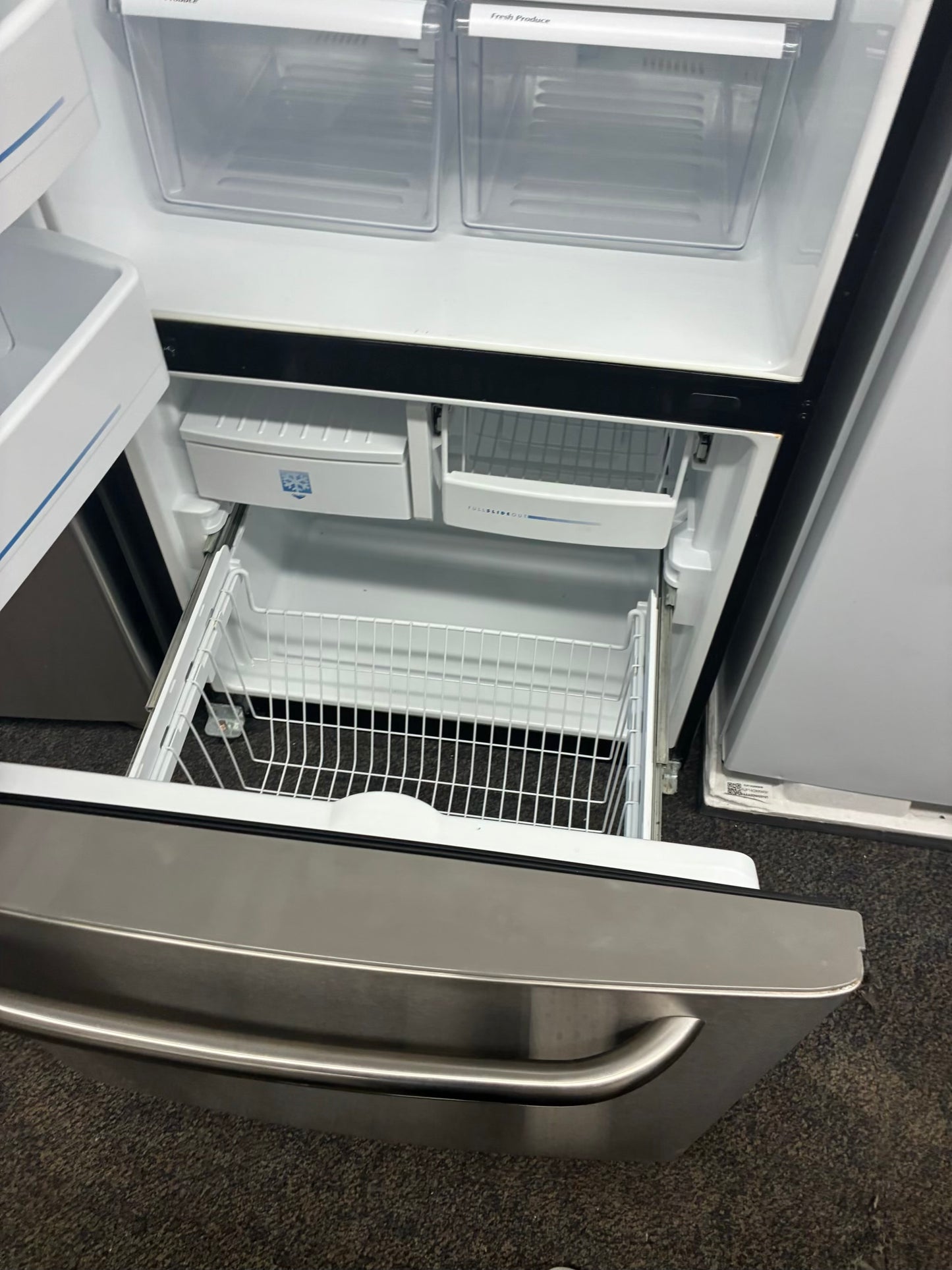 GE bottom freezer refrigerator stainless steel 30”