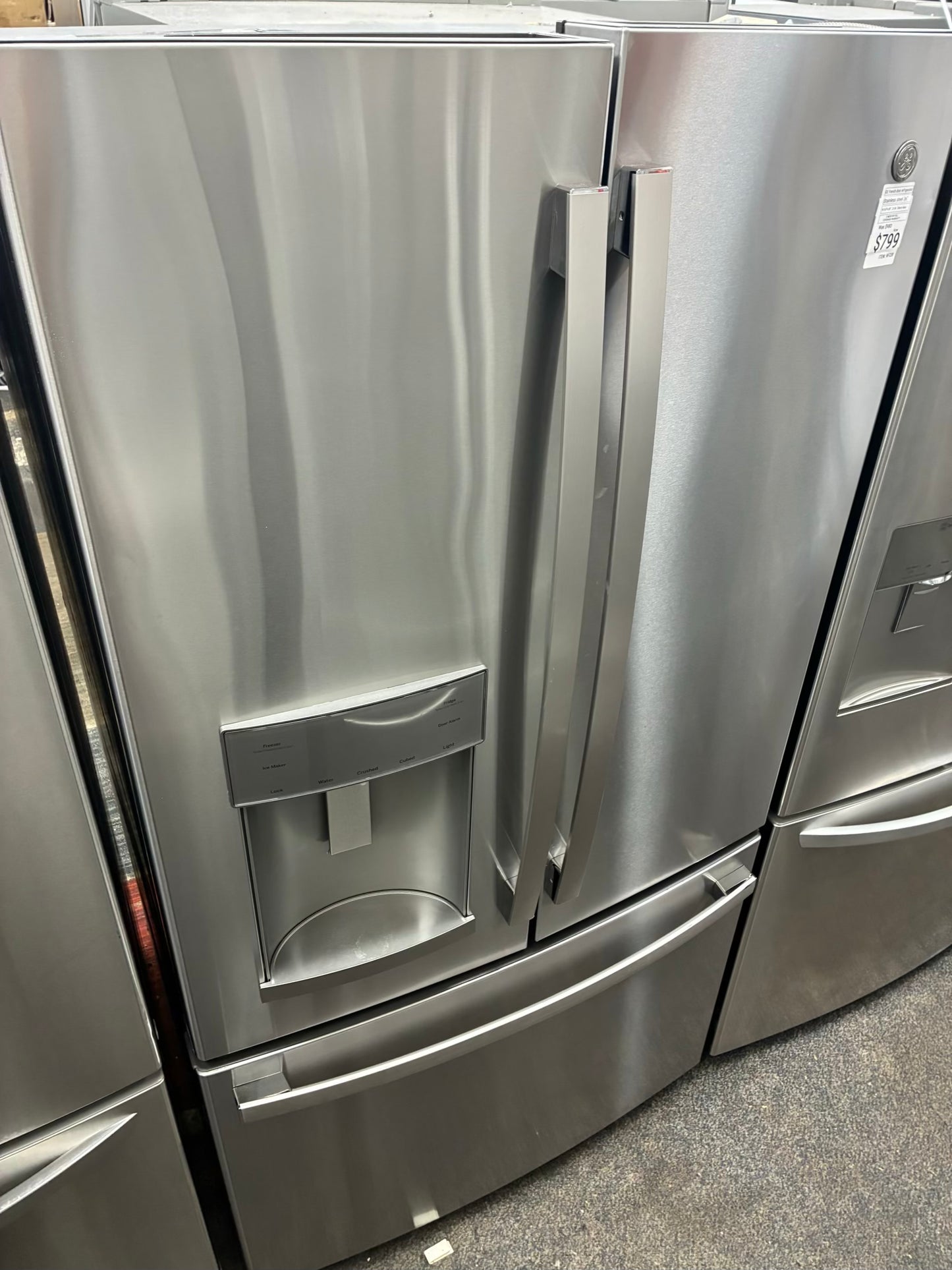 GE French door refrigerator stainless steel 36” ice maker water dispenser