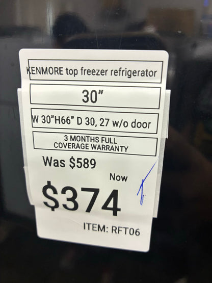 Kenmore top freezer refrigerator black  30”