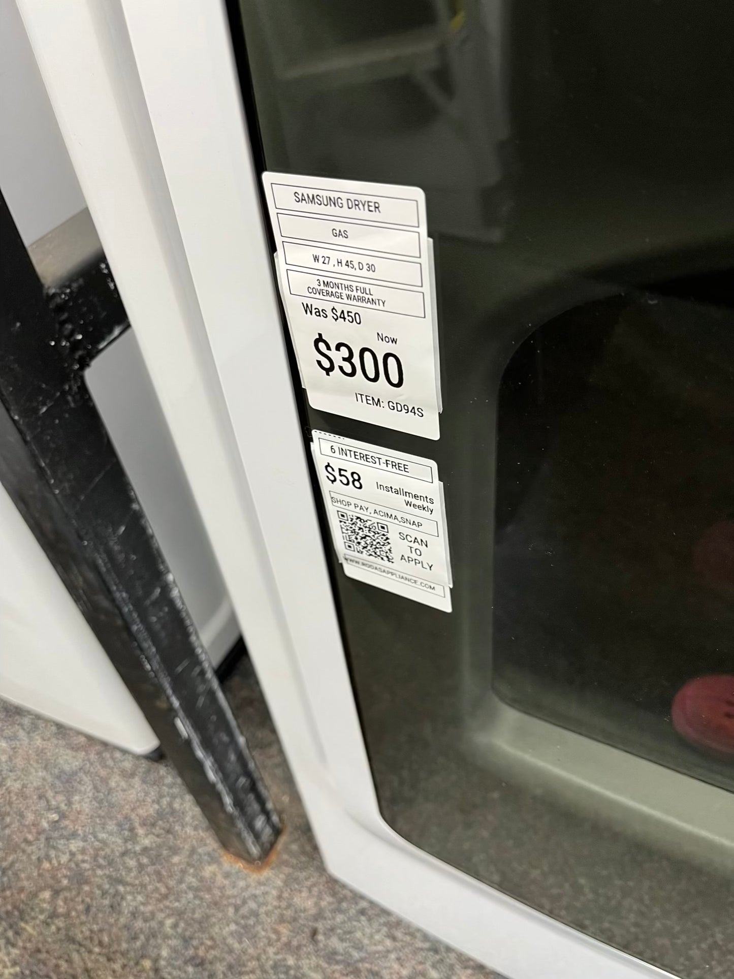 ^ Samsung washer and dryer gas Side x Side large capacity stainless steel drum 27” items : #W88E , #GD94S