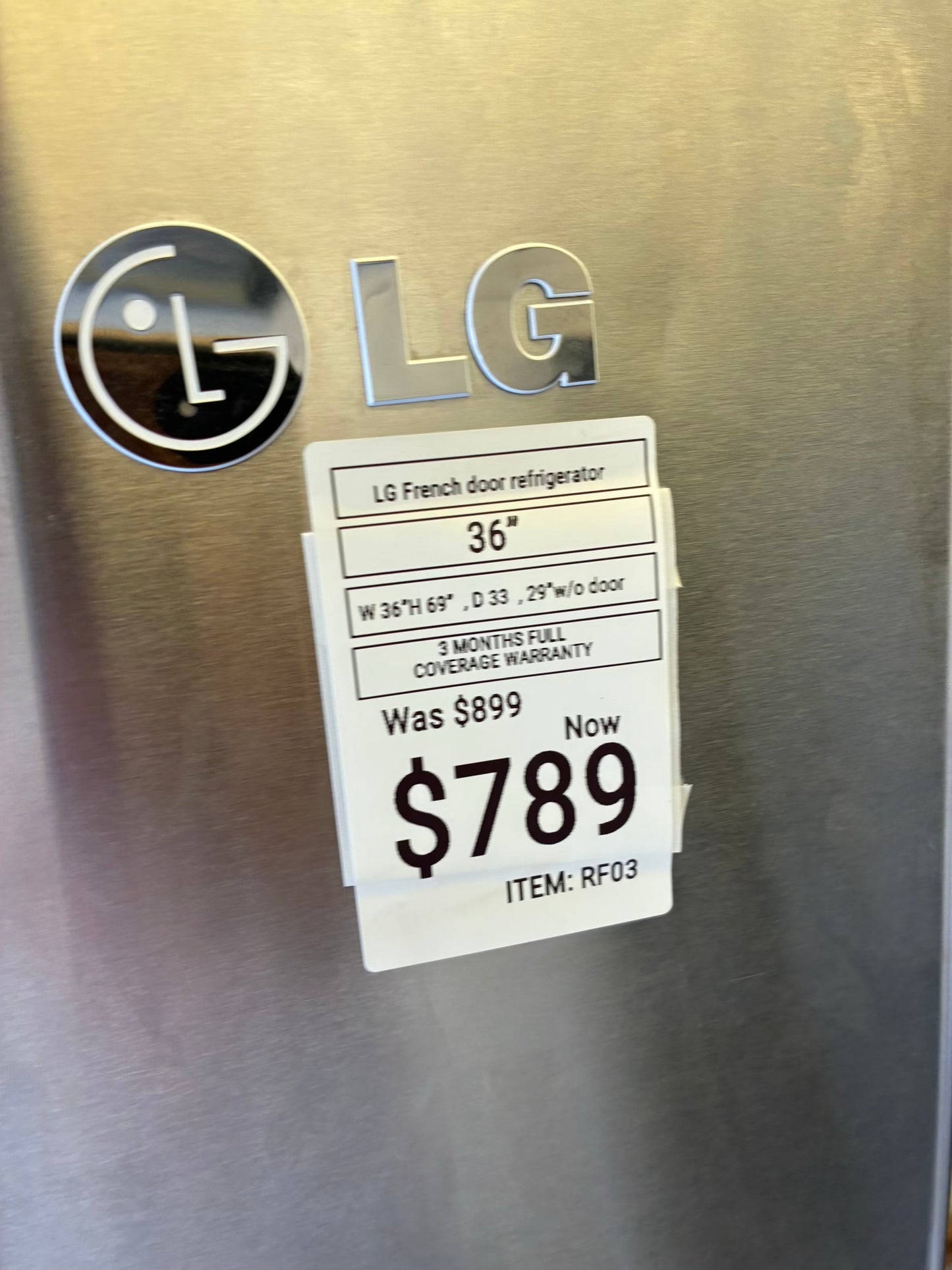 LG French door refrigerator stainless steel 36” ice maker water dispenser
