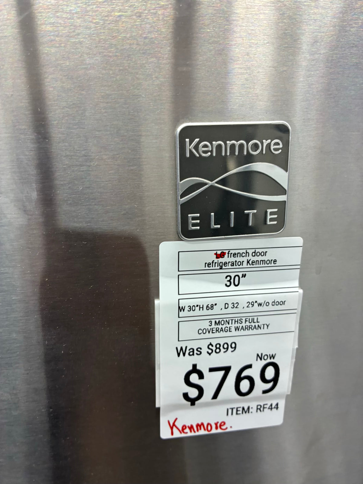 Kenmore French door refrigerator stale stainless steel 30” ice maker water dispenser