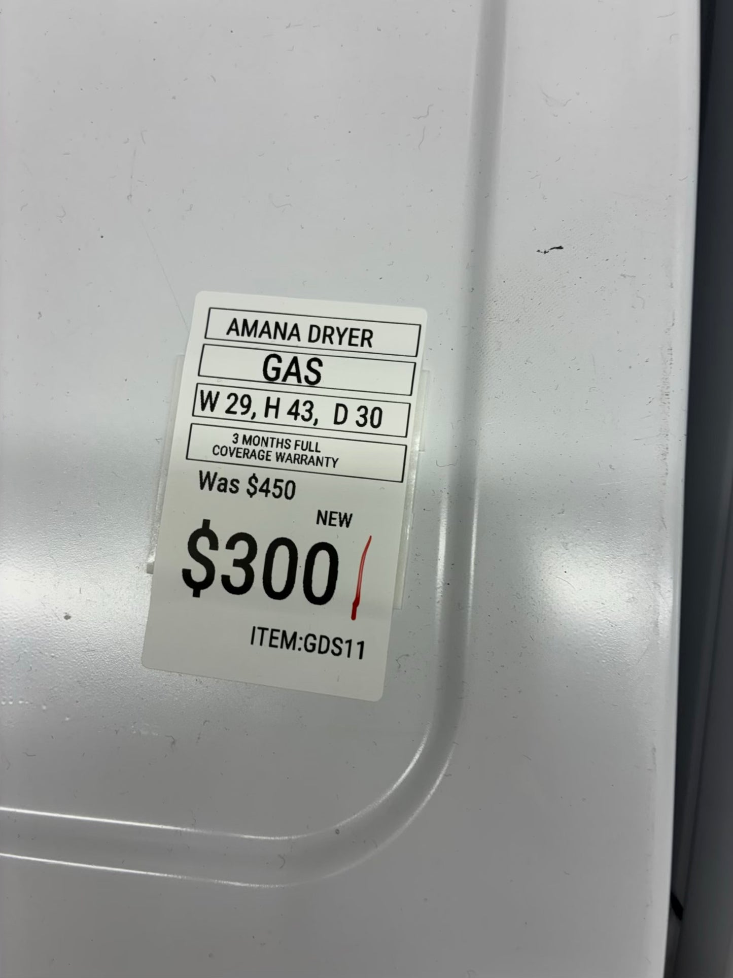 Amana gas dryer 29” large capacity white